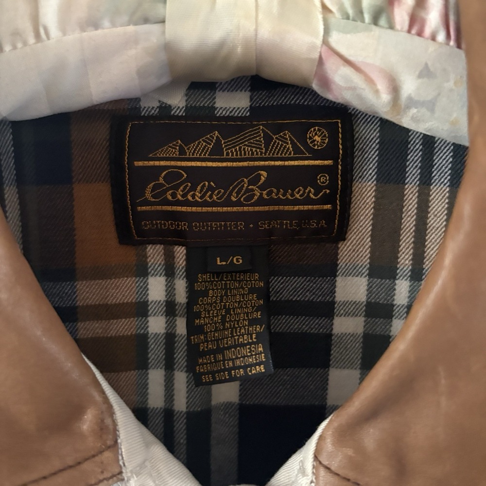 Eddie Bauer Plaid Lined Chore Oversized Jacket Womens LargeBeige Teacher Vintage - Picture 2 of 5
